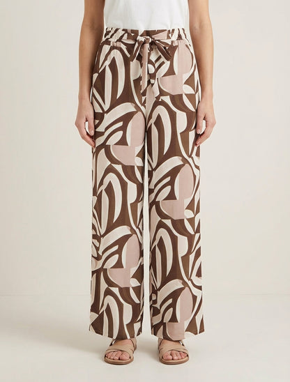 Pantalon fluide taille haute à nouer - Marron