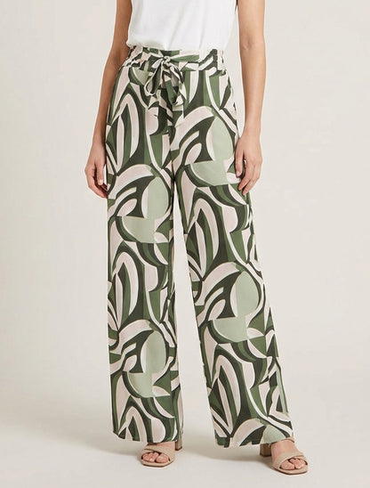 Pantalon fluide taille haute à nouer - Kaki
