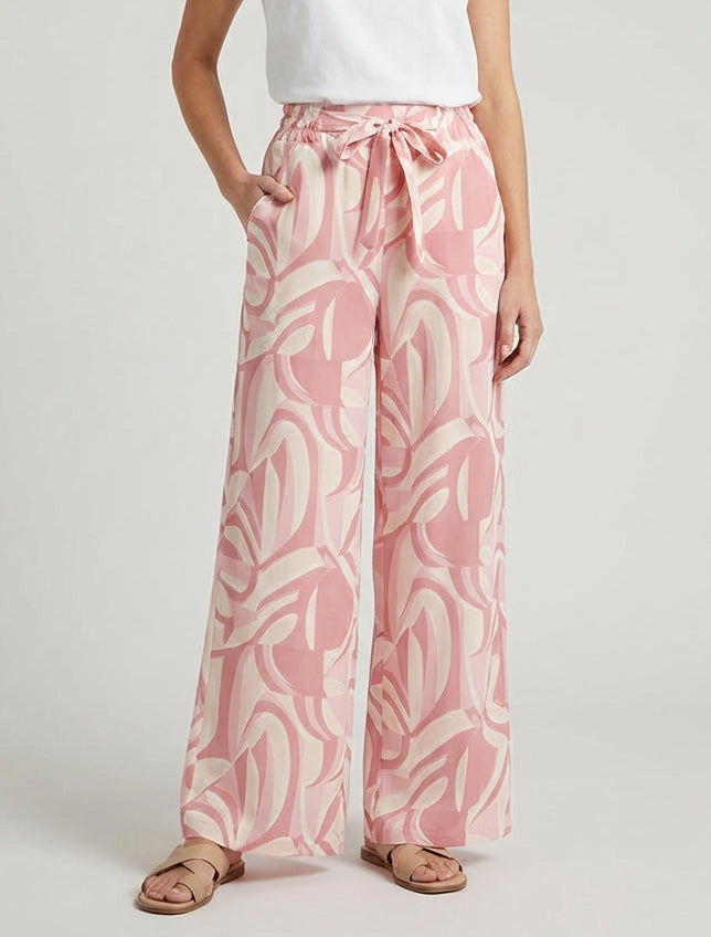 Pantalon fluide taille haute - Rose