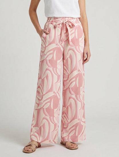 Pantalon fluide taille haute - Rose