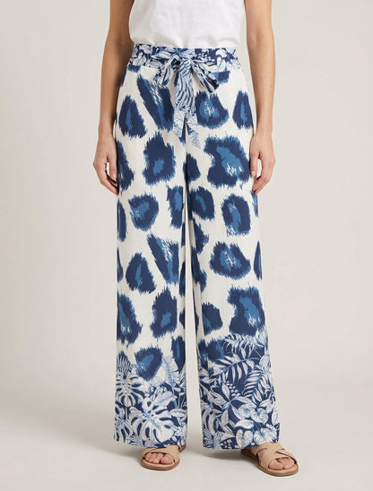 Pantalon fluide taille haute à nouer - Marine