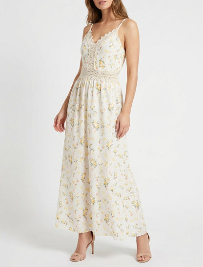 Robe longue col V à bretelles ajustables - Jaune