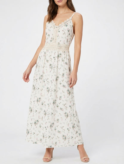 Robe longue col V bretelles ajustables - Kaki