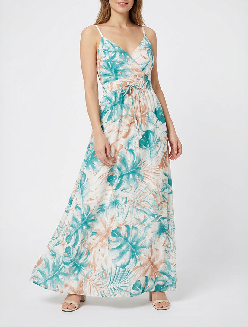 Robe longue coupe empire encolure V - Turquoise