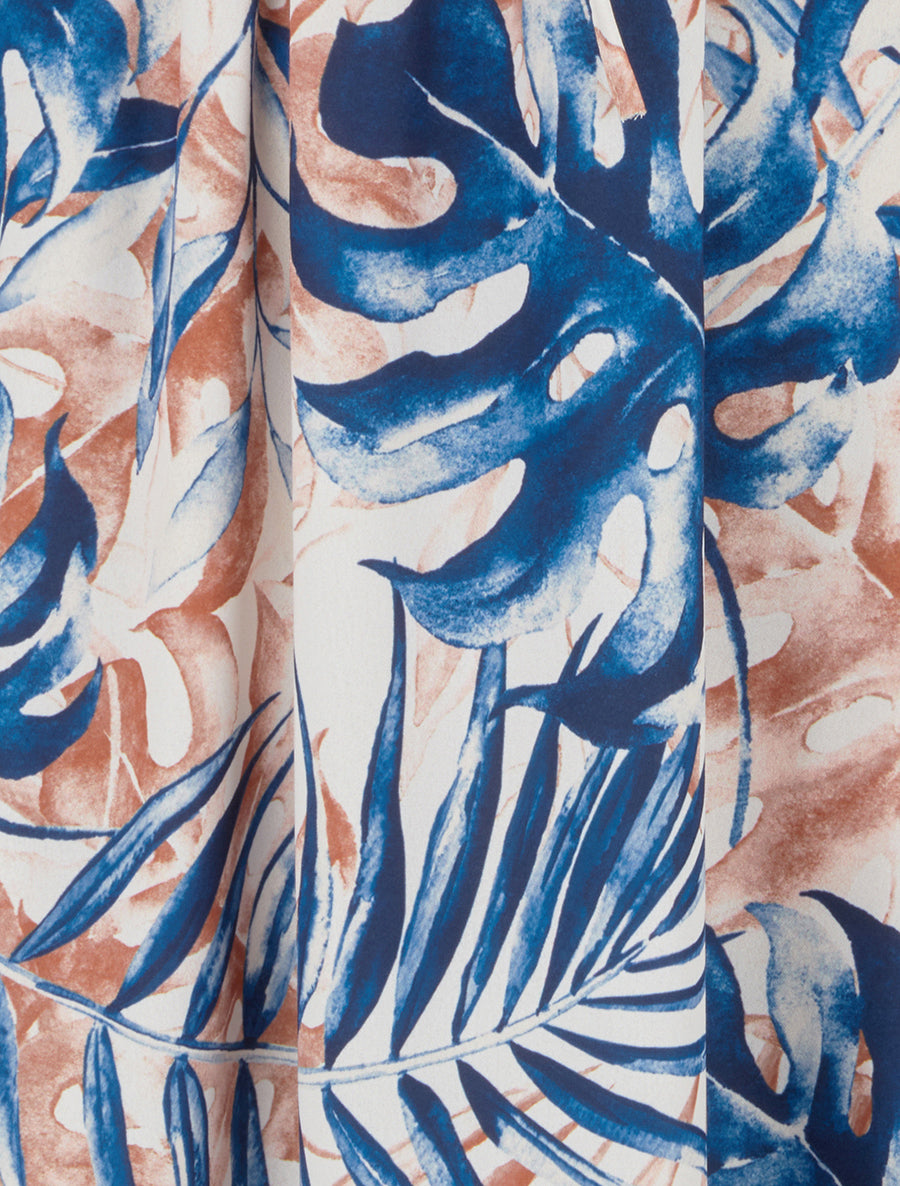 Robe longue à dos élastiqué imprimé feuillage - Marine - 3