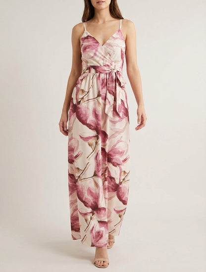 Robe longue empire à bretelles - Vieux rose