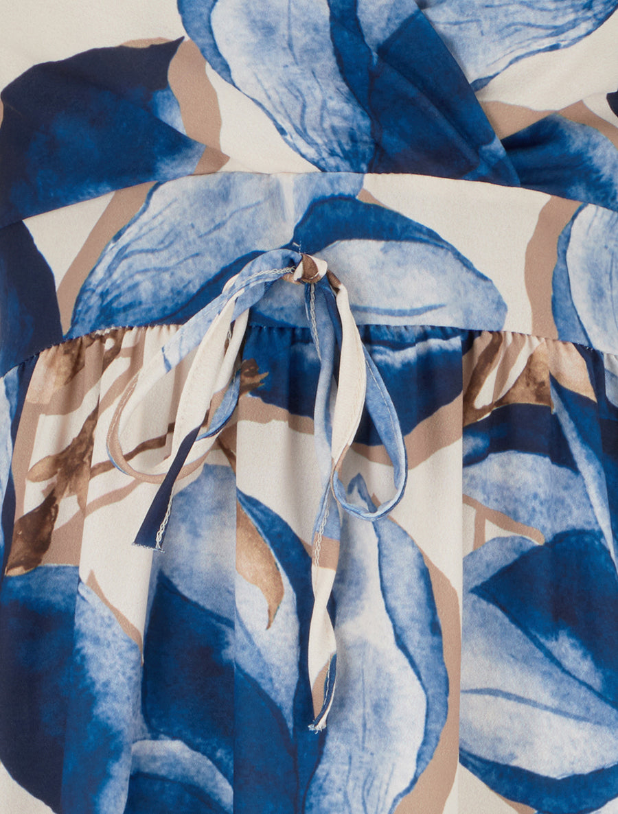 Robe longue à dos élastiqué imprimé fleuri - Marine - 3