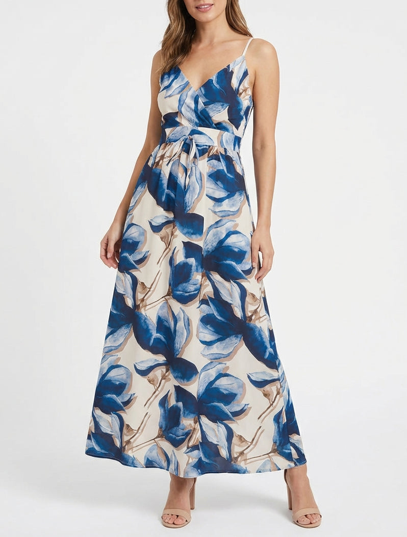 Robe longue coupe empire encolure V - Marine