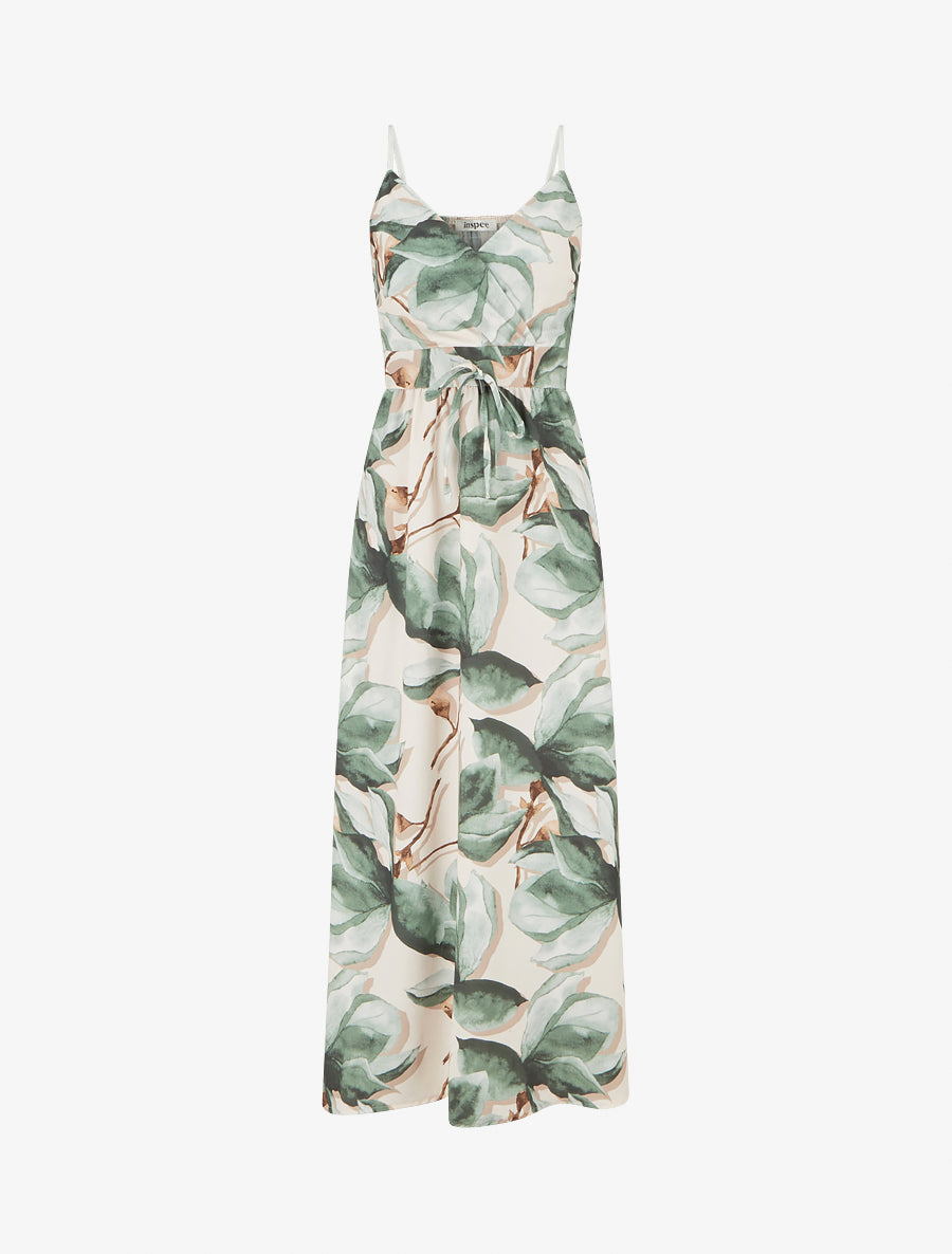 Robe longue à dos élastiqué imprimé fleuri - Kaki - 1