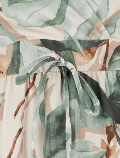 Robe longue à dos élastiqué imprimé fleuri - Kaki - 3