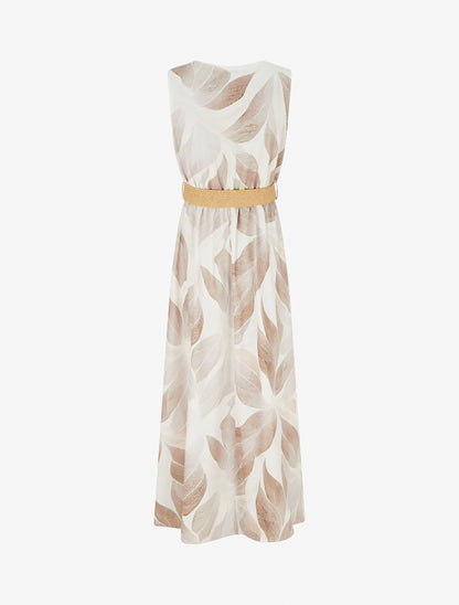 Robe imprimé feuilles à col cache-coeur - Beige - 2