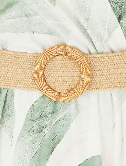 Robe imprimé feuilles à col cache-coeur - Kaki - 3