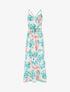 Robe longue imprimé feuillage à taille élastiquée - Turquoise - 1