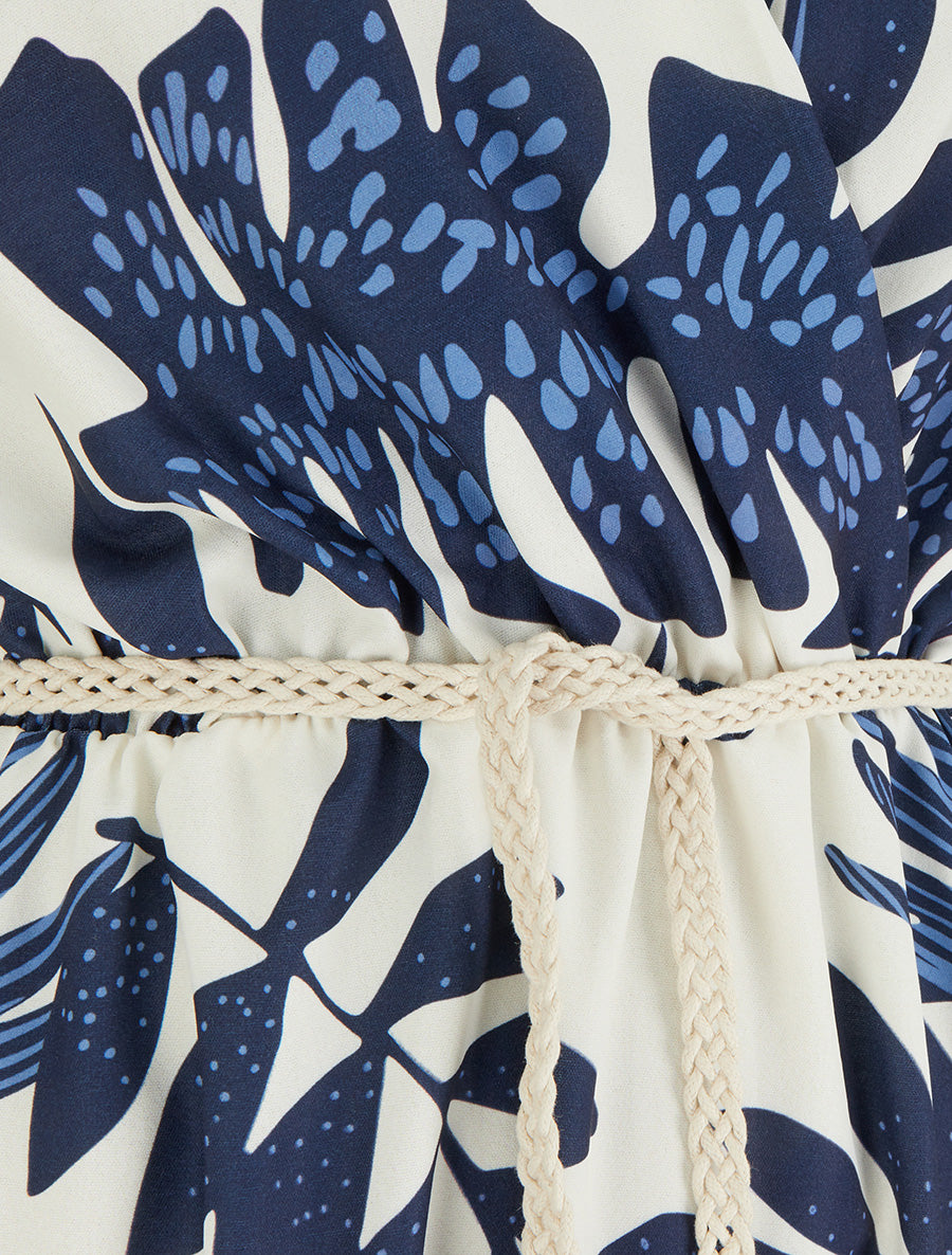 Robe mi-longue sans manches imprimé tropical - Marine - 3