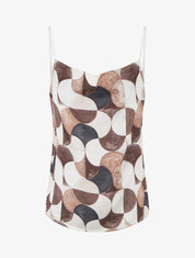 Caraco satiné imprimé rétro - Marron - 1