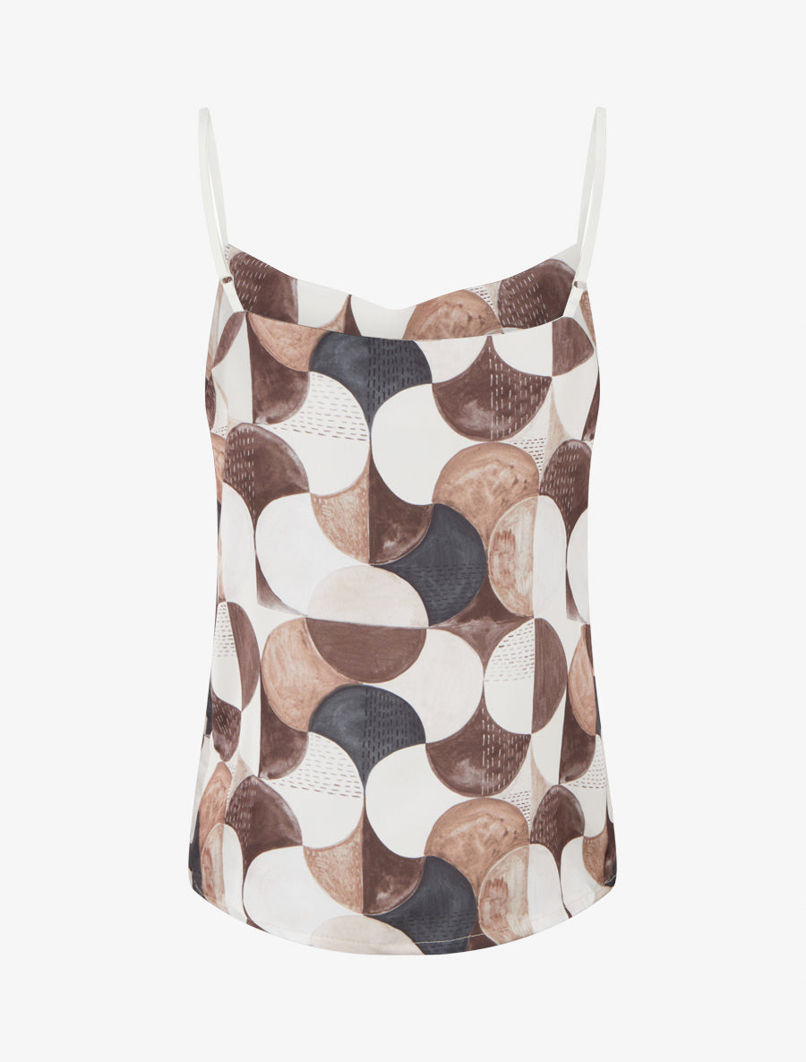 Caraco satiné imprimé rétro - Marron - 2