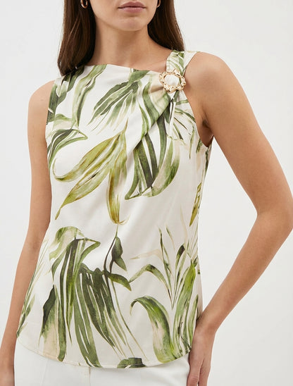 Top satiné col bénitier asymétrique - Kaki