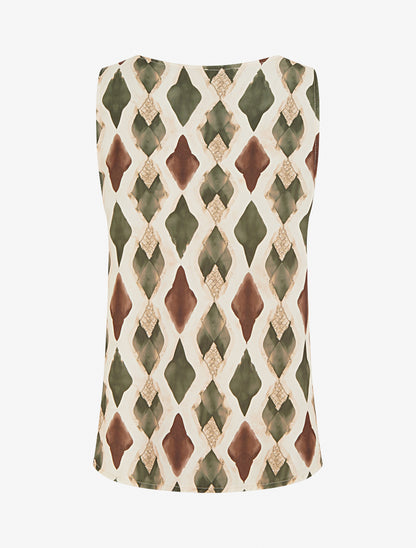 Top imprimé graphique à bretelles perlées - Kaki - 2