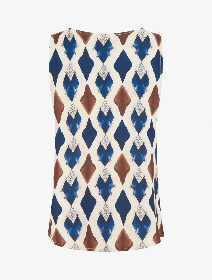 Top imprimé graphique à bretelles perlées - Marine - 2