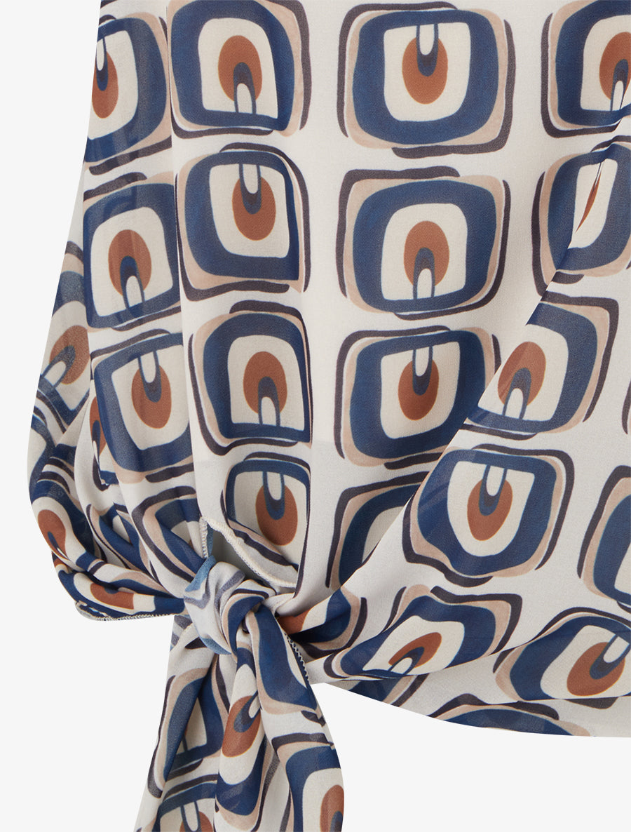 Caraco imprimé graphique à nouer - Marine - 3