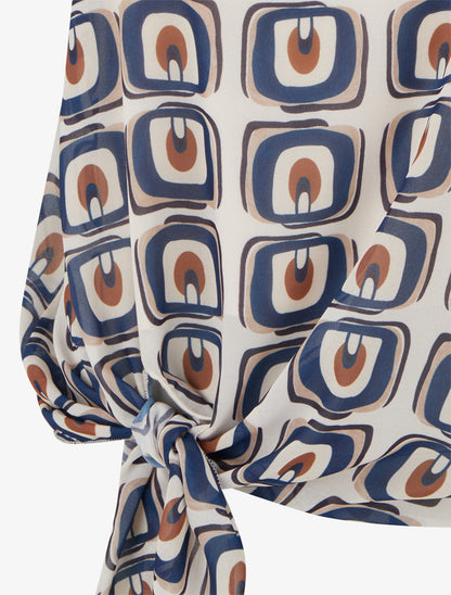 Caraco imprimé graphique à nouer - Marine - 3