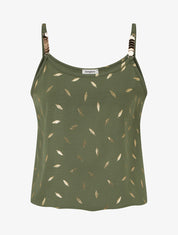 Débardeur à bretelles bijoux et imprimé plume - Kaki - 1