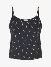Débardeur à bretelles bijoux et imprimé plume - Noir - 1