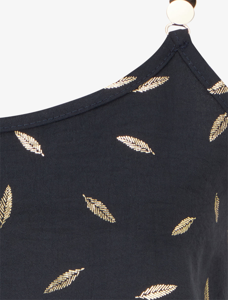 Débardeur à bretelles bijoux et imprimé plume - Noir - 3