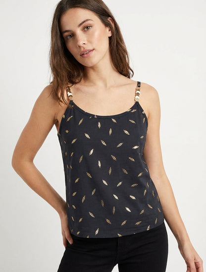 Débardeur fluide à plumes dorées - Noir