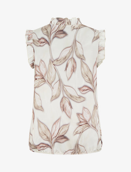 Top boule satiné imprimé feuillages - Beige - 2