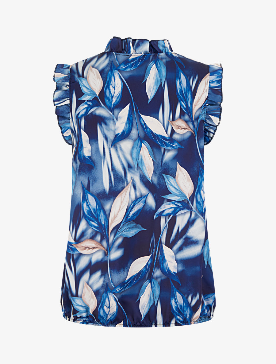 Top boule satiné imprimé feuillages - Marine - 2