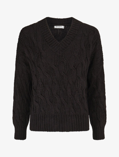 Pull en maille torsadée - Noir - 1