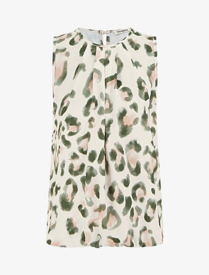 Top boule sans manches à imprimé léopard - Kaki - 1