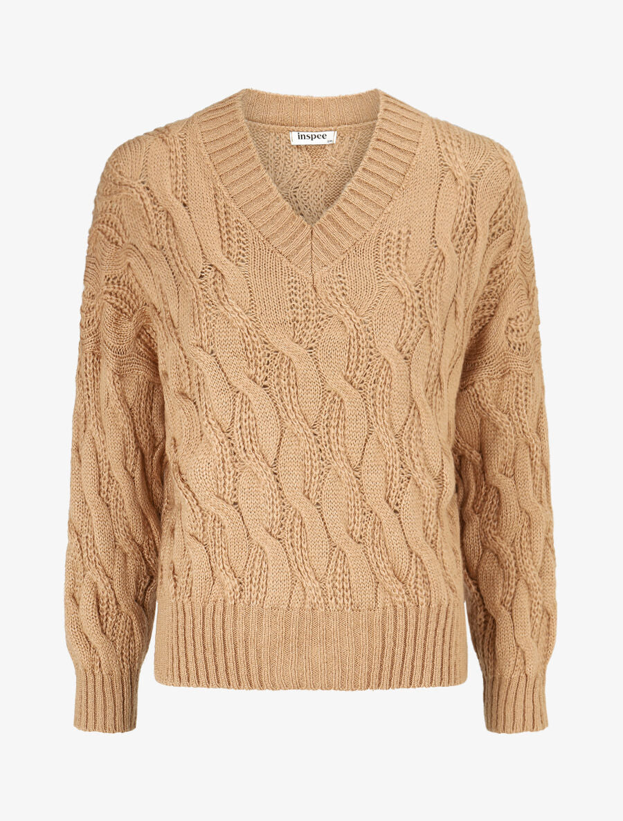 Pull en maille torsadée - Beige - 1