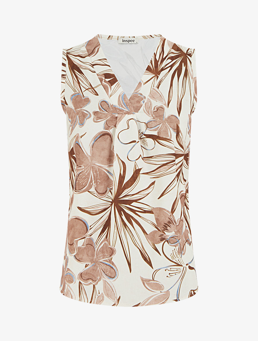 Top droit sans manches imprimé hibiscus - Marron - 1