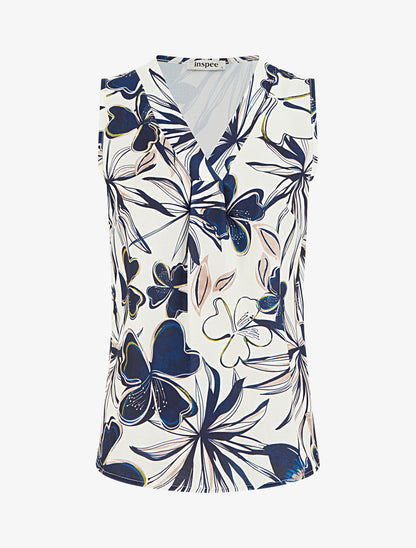 Top droit sans manches imprimé hibiscus - Marine - 1