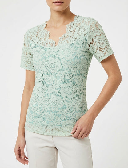 Top en dentelle col V - Vert clair