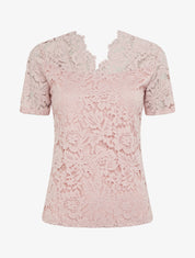 Top en dentelle à manches courtes - Rose - 1