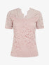 Top en dentelle à manches courtes - Rose - 1