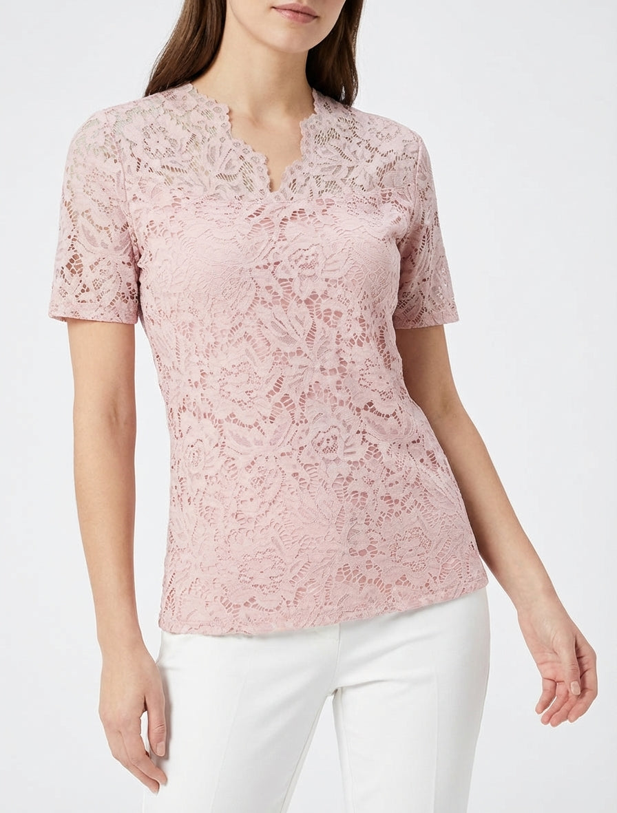 Top en dentelle col V - Rose