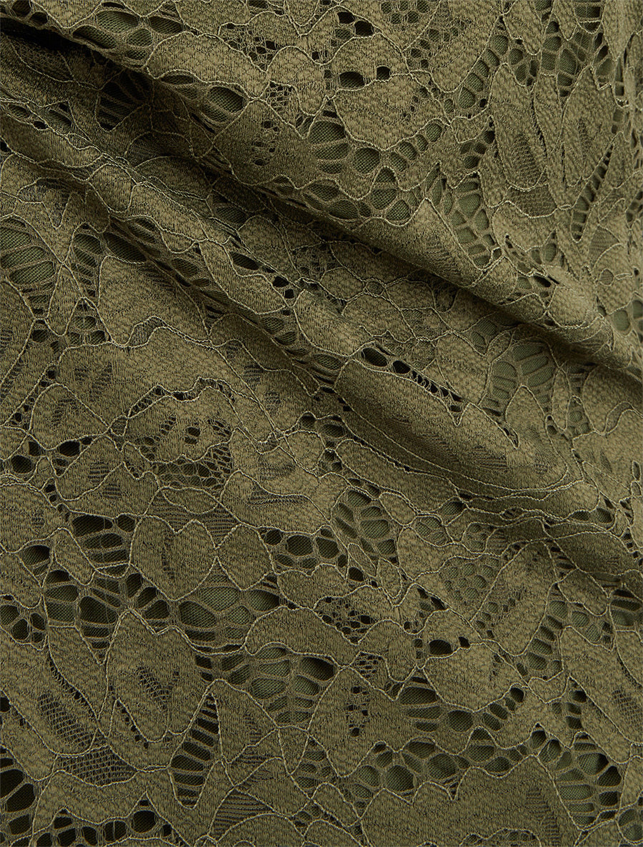 Top en dentelle à manches courtes - Kaki - 3