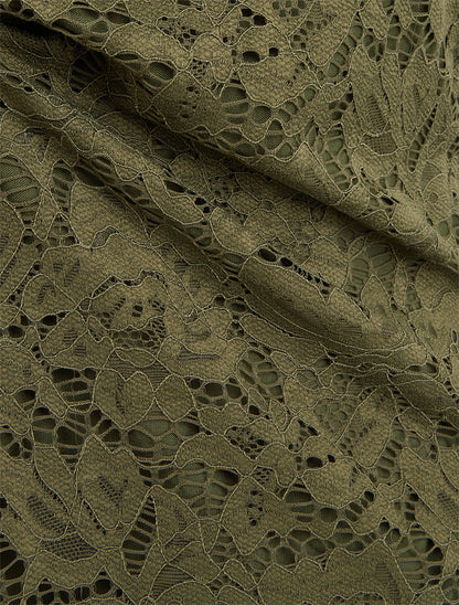 Top en dentelle à manches courtes - Kaki - 3