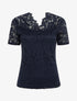 Top en dentelle à manches courtes - Marine - 1