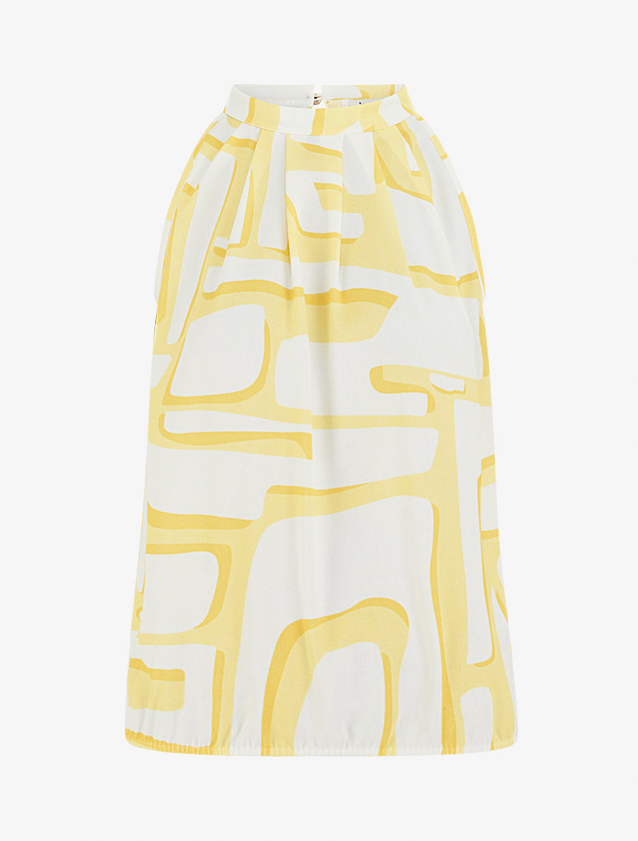 Top boule à col américain imprimé abstrait - Jaune - 1