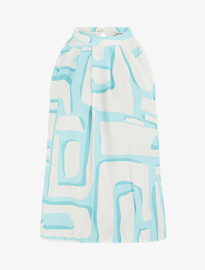 Top boule à col américain imprimé abstrait - Bleu clair - 1