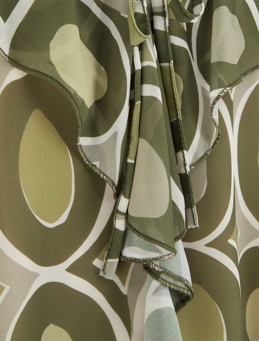 Caraco à col V volanté imprimé graphique - Kaki - 3