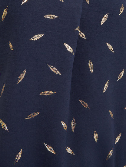 Top élastiqué à imprimé plumes irisées - Marine - 3