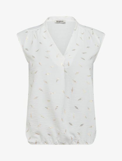 Top élastiqué à imprimé plumes irisées - Blanc - 1