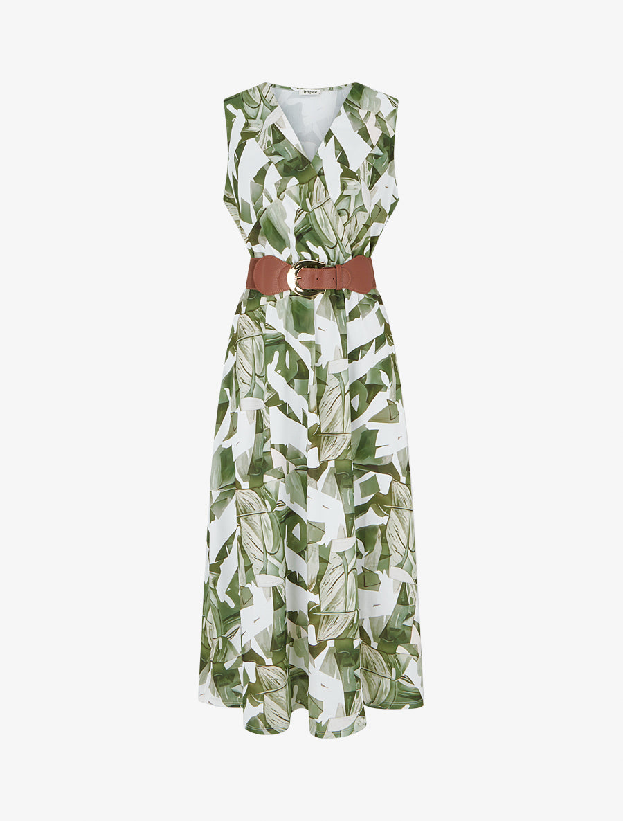 Robe sans manches imprimé fantaisie - Kaki - 1