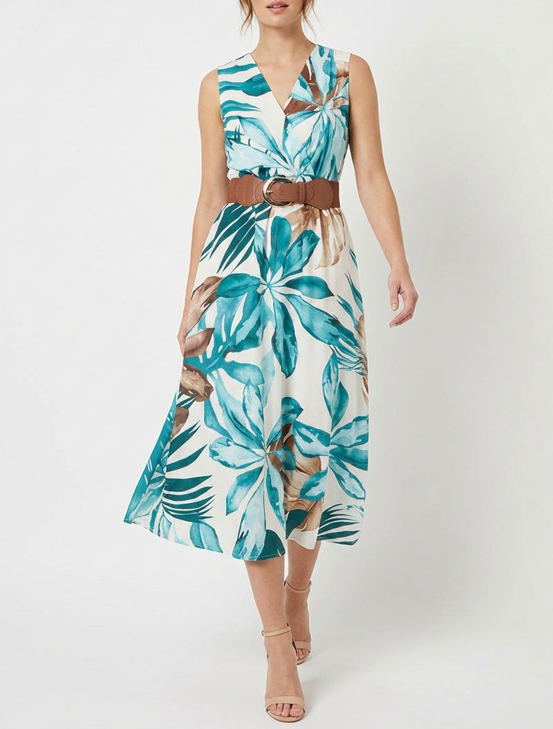 Robe fluide col cache-cœur - Bleu canard